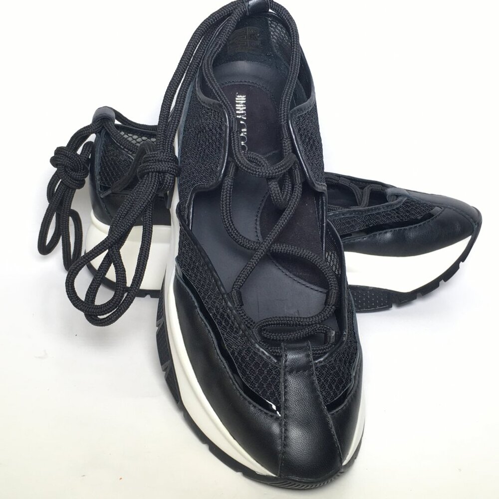 Authentic Jimmy Choo Women Black Mesh Leather Sneakers Size 37